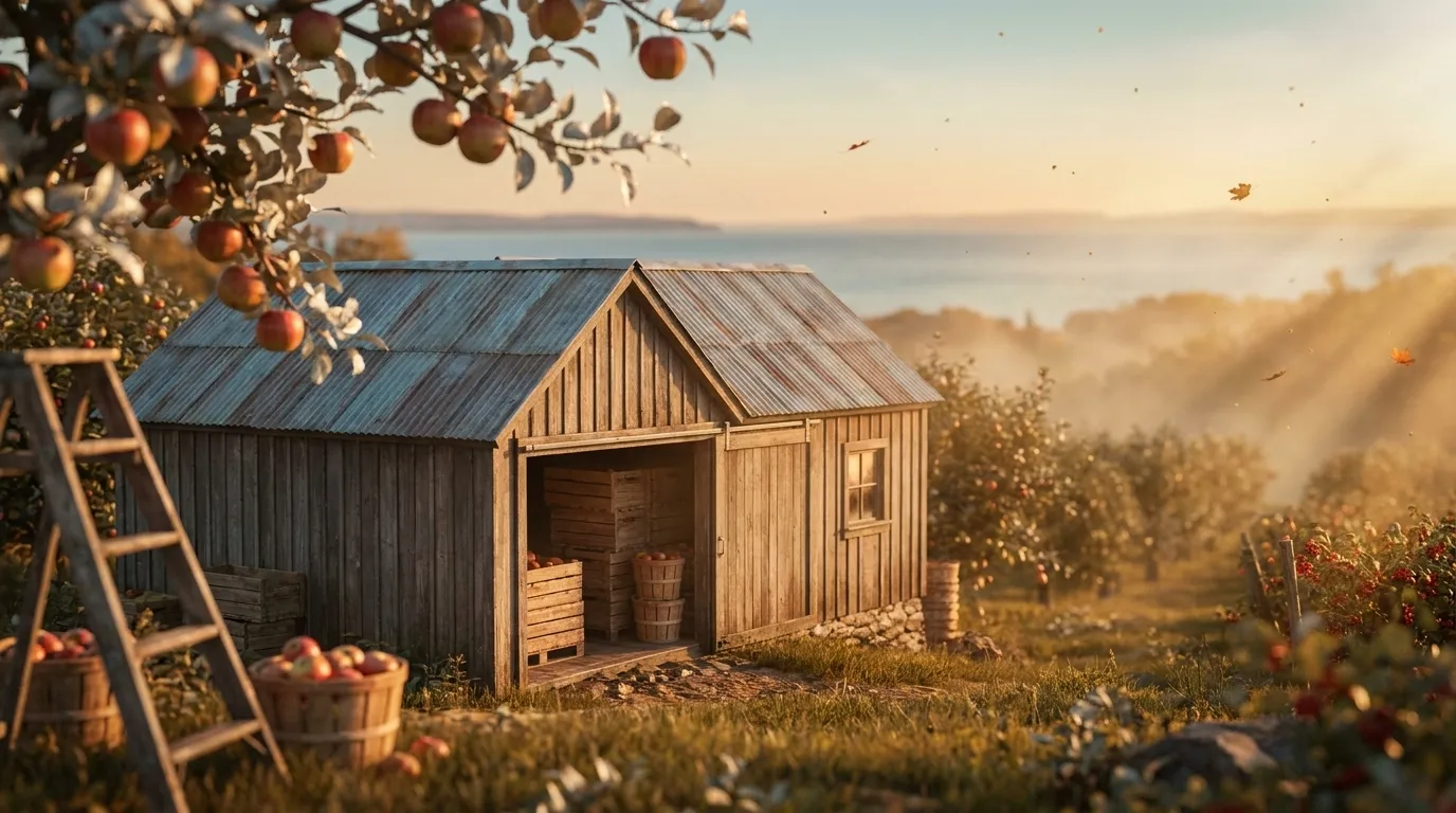 Illustrated landscape of Bayfield Peninsula Fruit Belt
