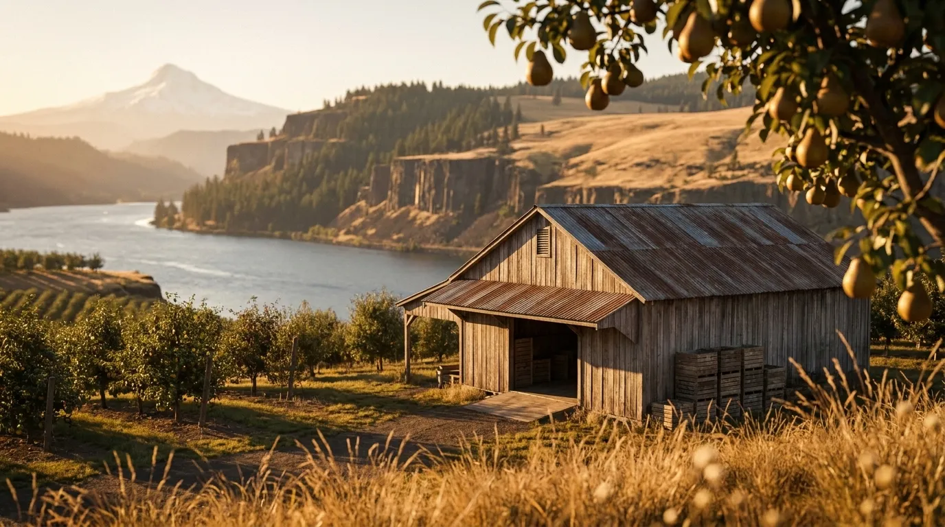 Illustrated landscape of Columbia Gorge