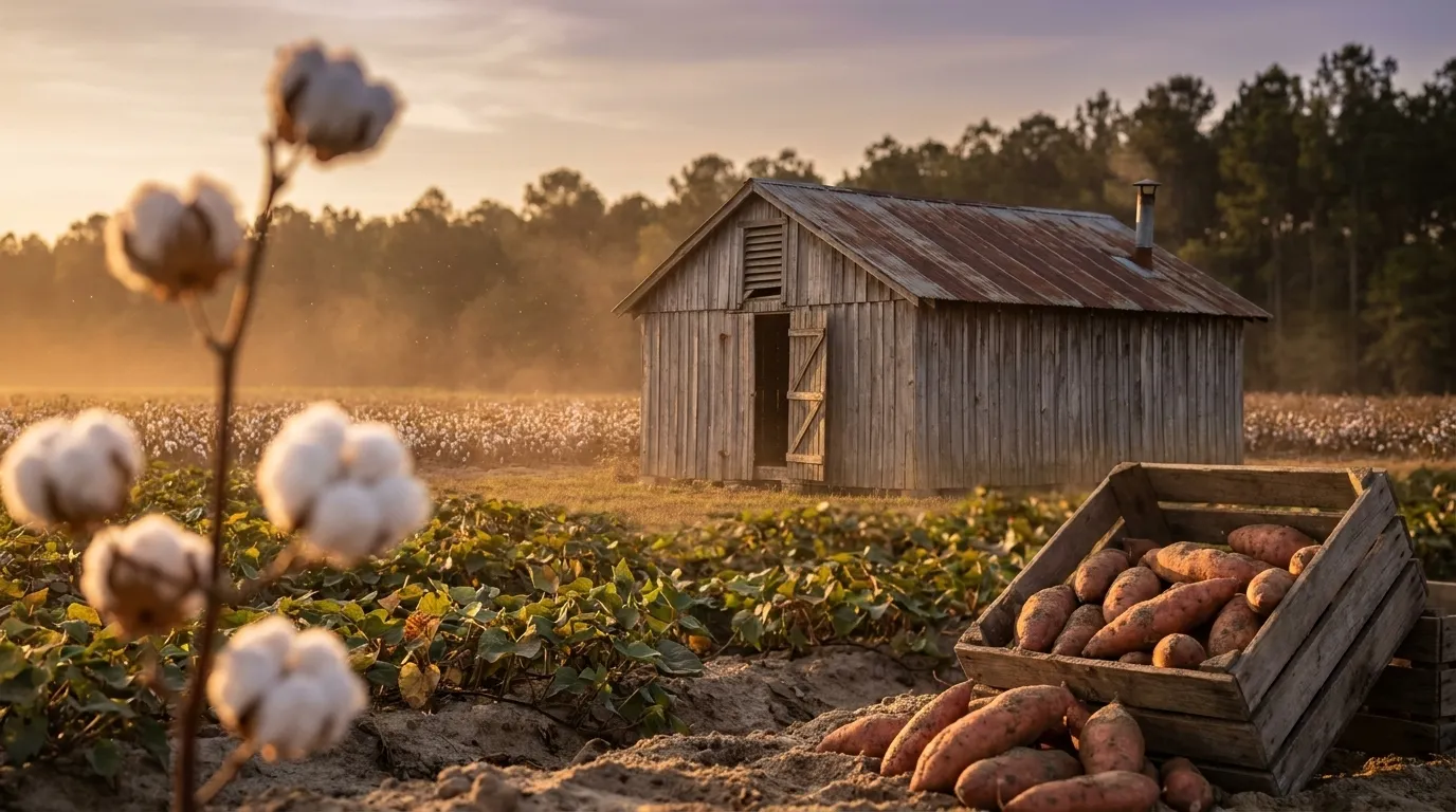 Illustrated landscape of North Carolina Inner Coastal Plain (Eastern NC row-crop belt)