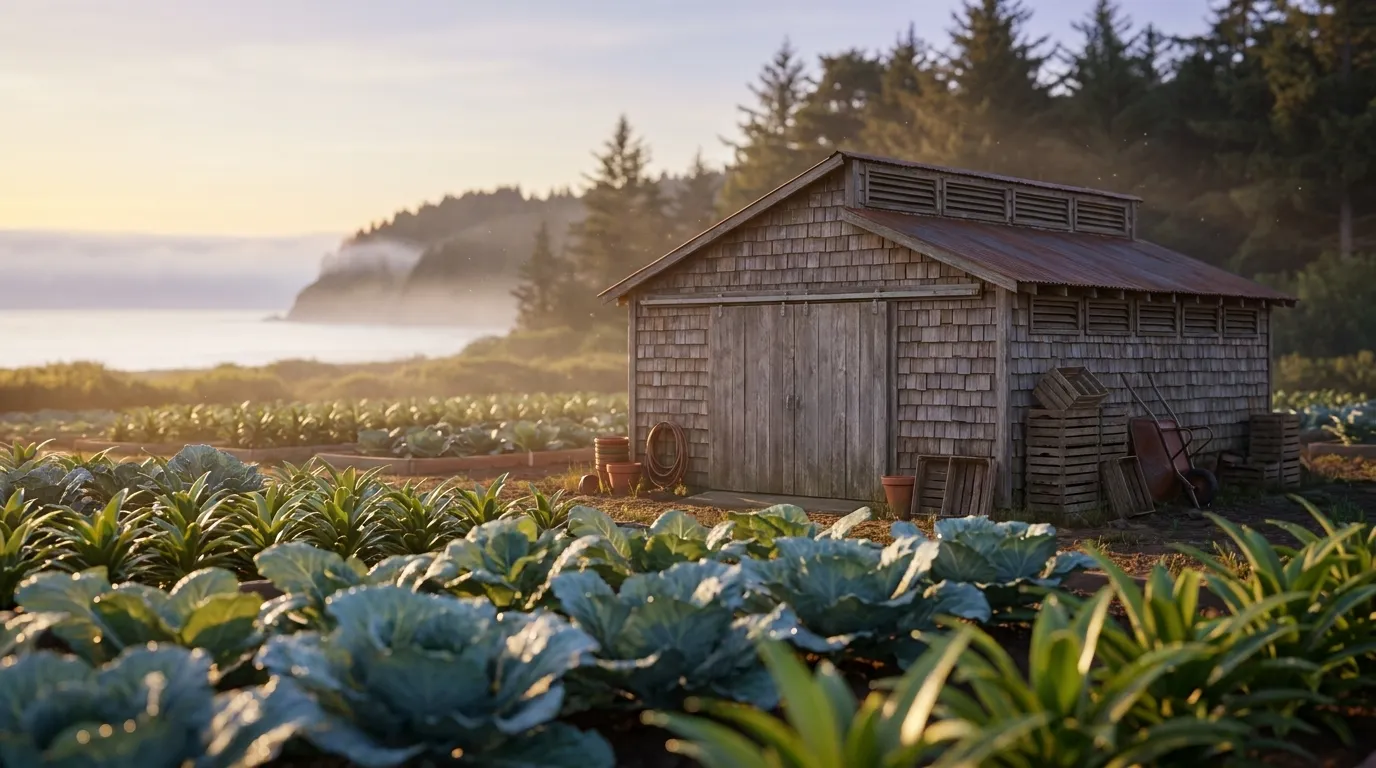 Illustrated landscape of Oregon Coast (Maritime Cool-Summer Strip)