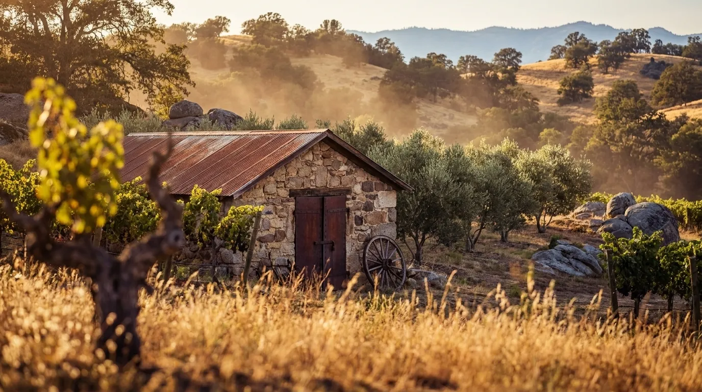 Illustrated landscape of Sierra Nevada Foothills